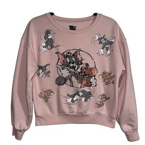 Tom & Jerry Junior Pink Embroidered Graphic Cartoon‎ Sweatshirt Size M